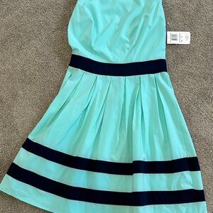 Girls' Mint Dress with Navy Stripes